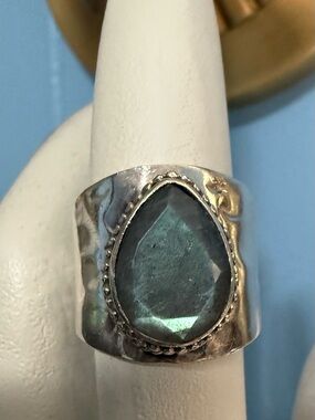 925 Silver Labradorite Wide Band Ring